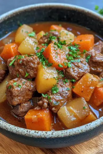 Old fashioned beef stew taken with iphone 15 pro max --iw 2 --ar 4:5 --v 6.1 --raw