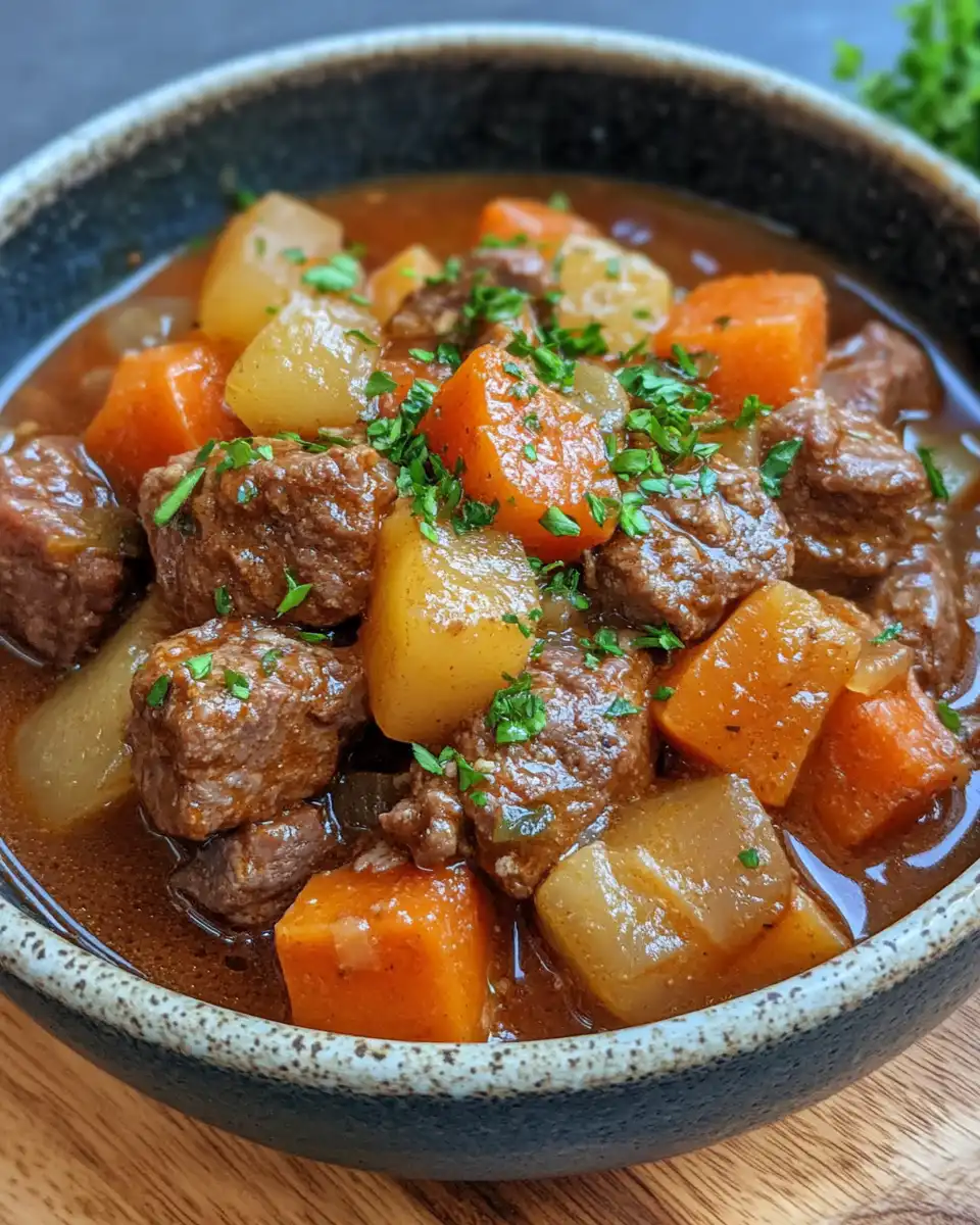 Close-up of hearty beef stew in a pressure cooker