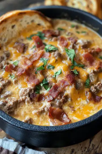 One-Pot Philly Cheesesteak Soup with Bacon and Cheesy Toast taken with iphone 15 pro max --iw 2 --ar 4:5 --v 6.1 --raw