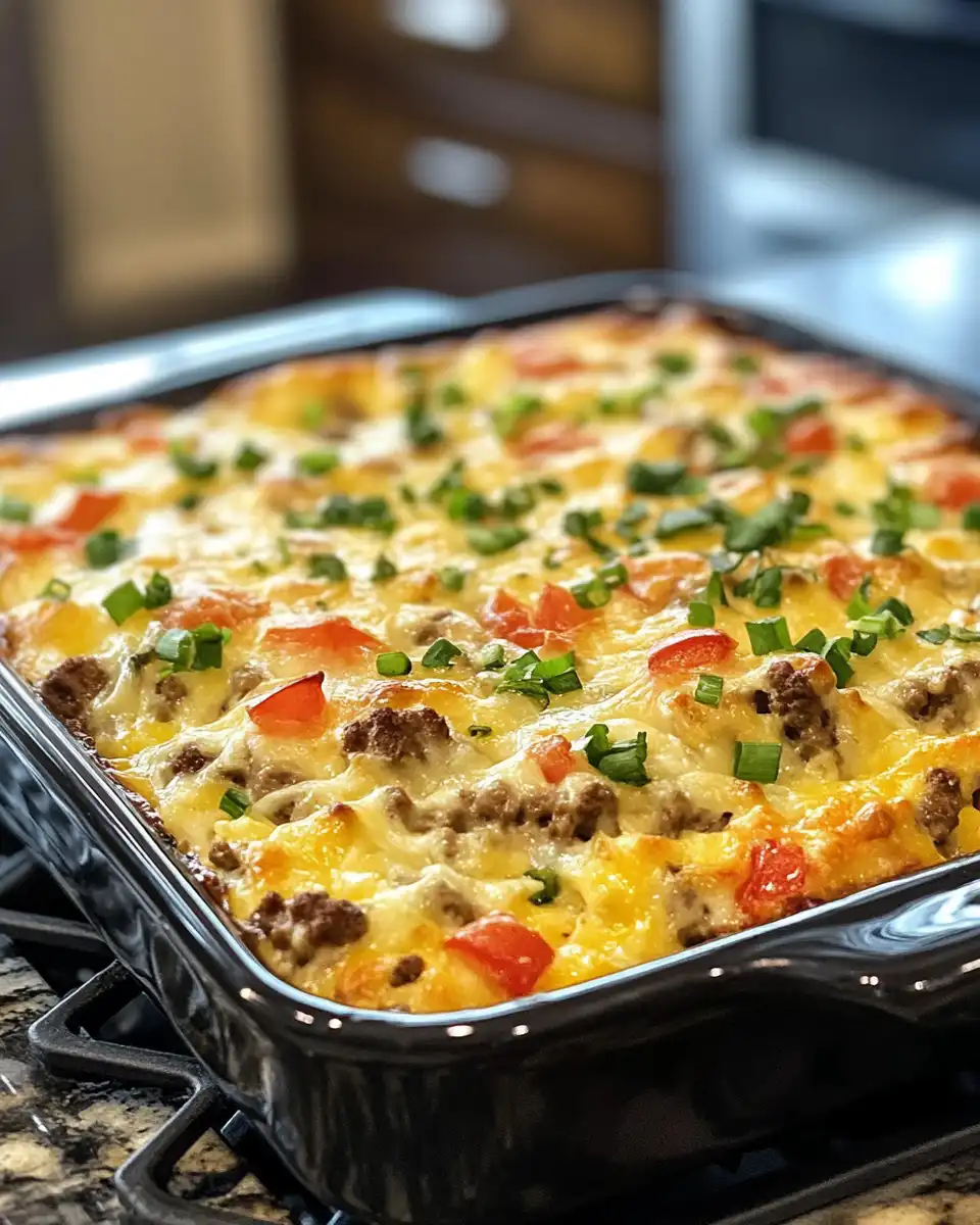 Finished overnight breakfast casserole in baking dish