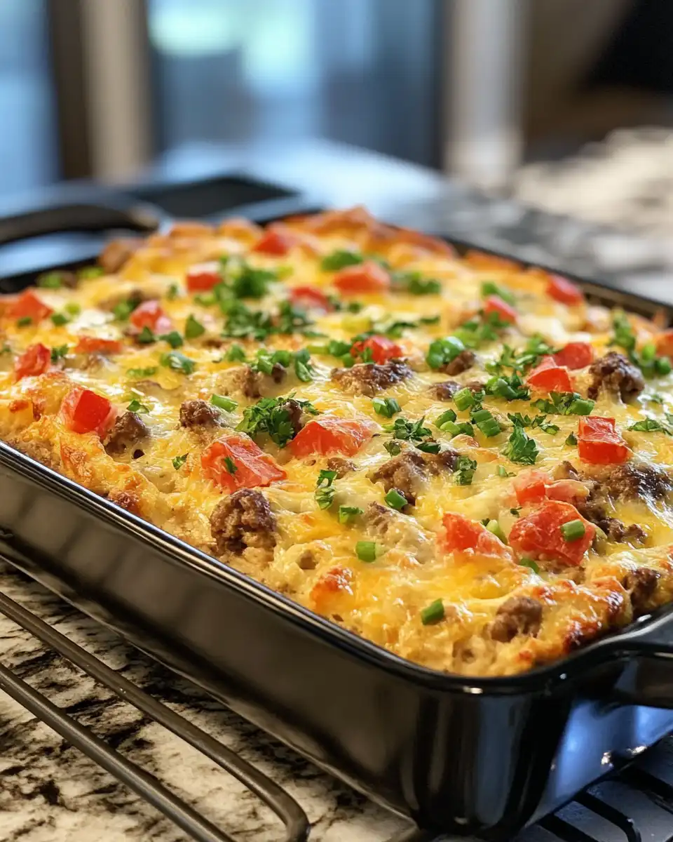 Served breakfast casserole on a plate