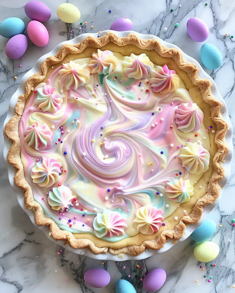 Ingredients for pastel Easter swirl cheesecake pie