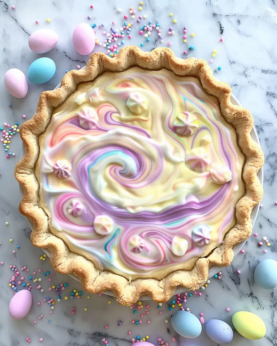 Pastel Easter swirl cheesecake pie in pressure cooker