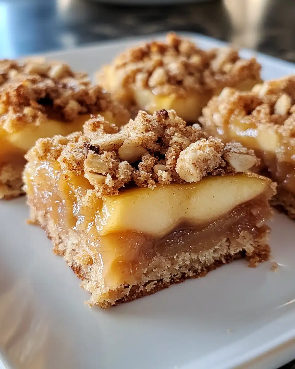 Finished apple crisp shortbread bars golden with crumb topping ready to serve