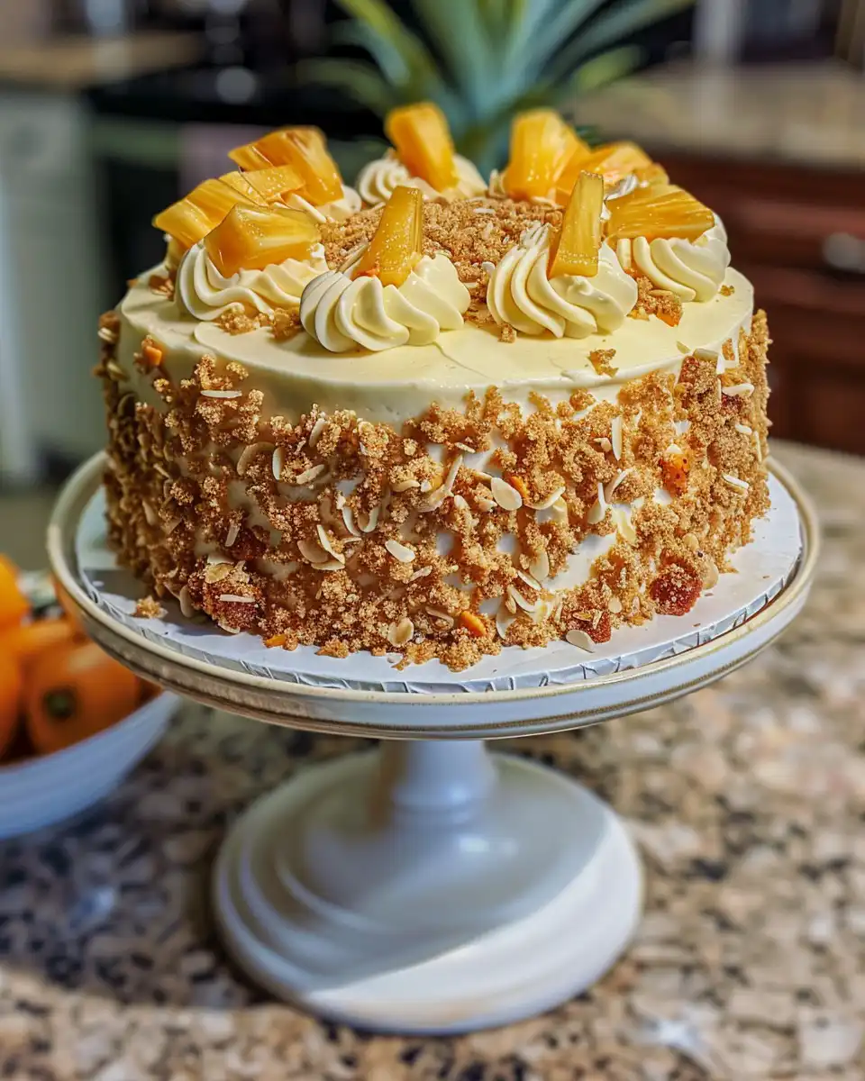 Freshly cooked pineapple carrot cake releasing steam