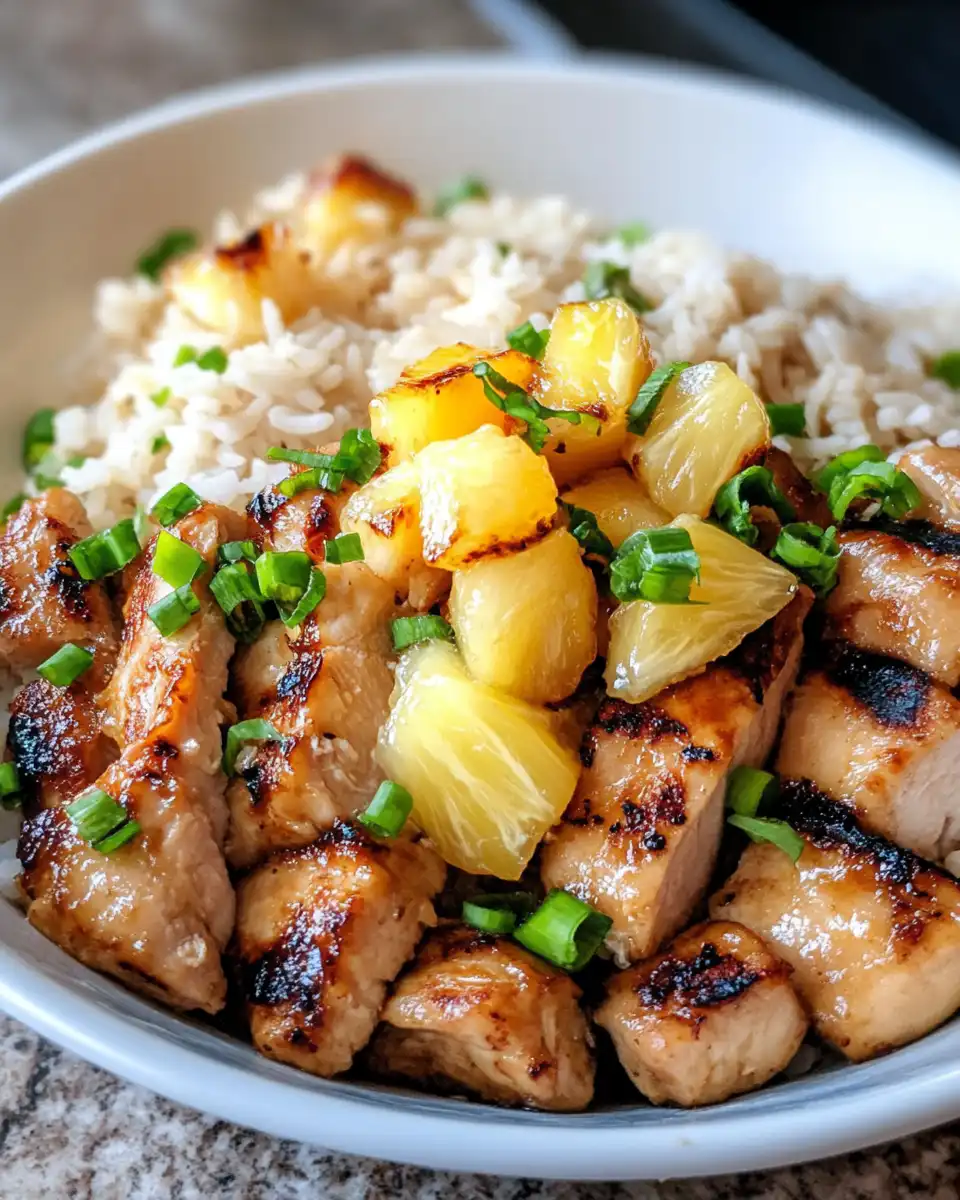 Fresh ingredients for pineapple chicken and coconut rice including chicken and pineapple chunks