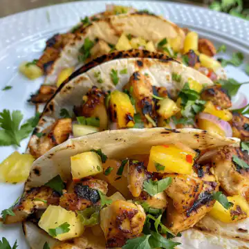 Pineapple Chicken Tacos taken with iphone 15 pro max --iw 2 --ar 4:5 --v 6.0 --raw
