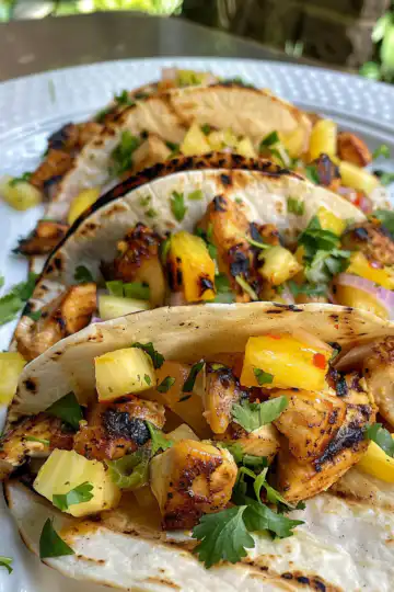 Pineapple Chicken Tacos taken with iphone 15 pro max --iw 2 --ar 4:5 --v 6.0 --raw
