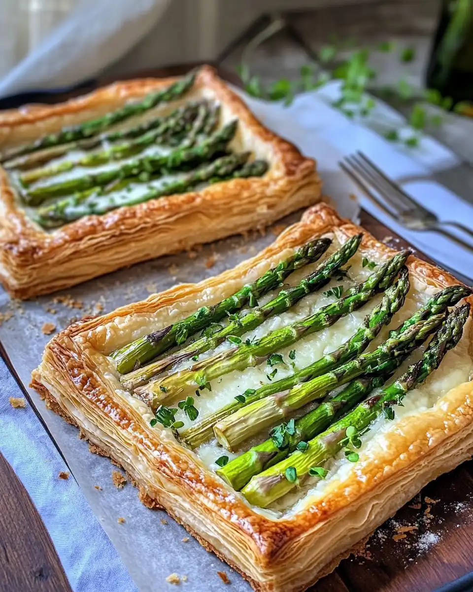 Final presentation of asparagus tart sliced on a plate