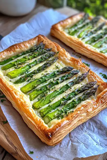 Puff Pastry Asparagus Tart taken with iphone 15 pro max --iw 2 --ar 4:5 --v 6.1 --raw