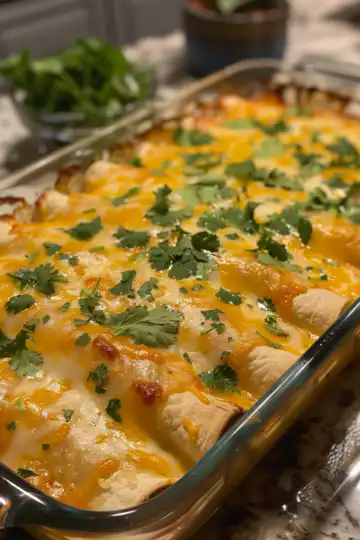 Queso Chicken Enchiladas Bake taken with iphone 15 pro max --iw 2 --ar 4:5 --v 6.0 --raw
