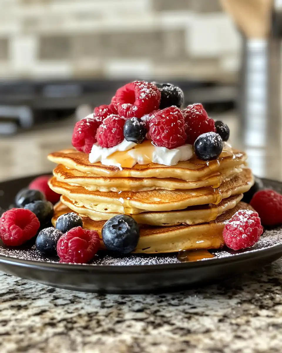 Fluffy golden-brown Greek yogurt pancakes served with maple syrup and butter