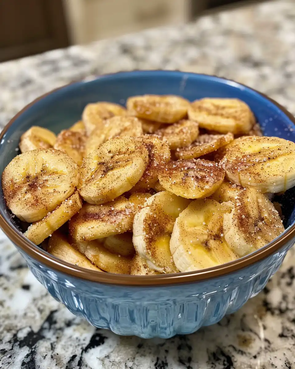 Close-up of golden crispy cinnamon sugar banana chip