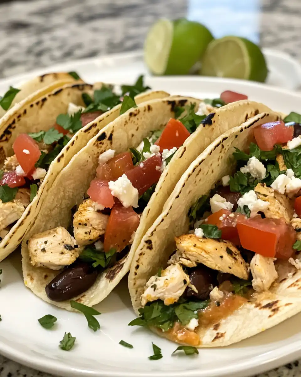 Freshly prepared Mediterranean chicken tacos ready to serve with toppings