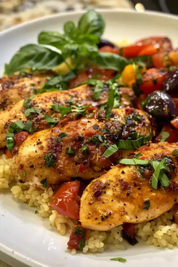 Quick Mediterranean Chicken Tenders Recipe taken with iphone 15 pro max --iw 2 --ar 4:5 --v 6.0 --raw