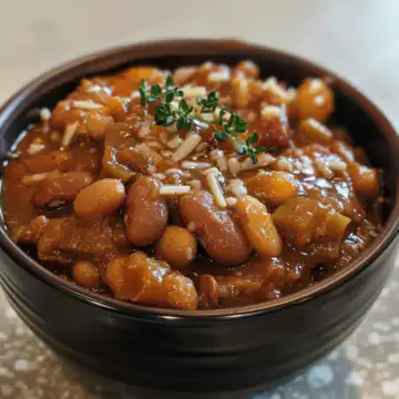 Quick & Savory Canned Bean Baked Beans taken with iphone 15 pro max --iw 2 --ar 4:5 --v 6.0 --raw