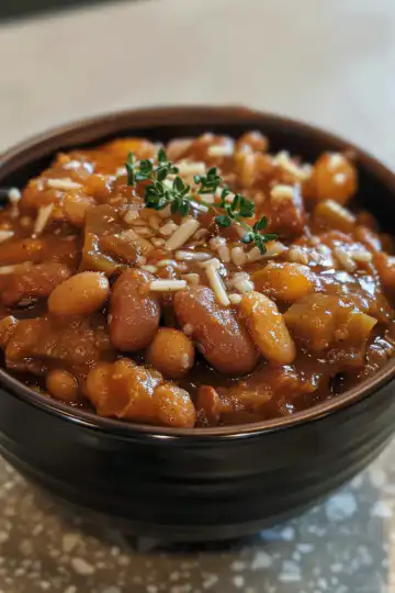 Quick & Savory Canned Bean Baked Beans taken with iphone 15 pro max --iw 2 --ar 4:5 --v 6.0 --raw