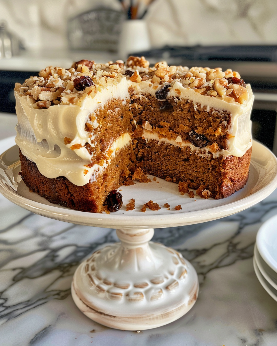 Pressure cooker raisin carrot cake fresh out of the pot with steam