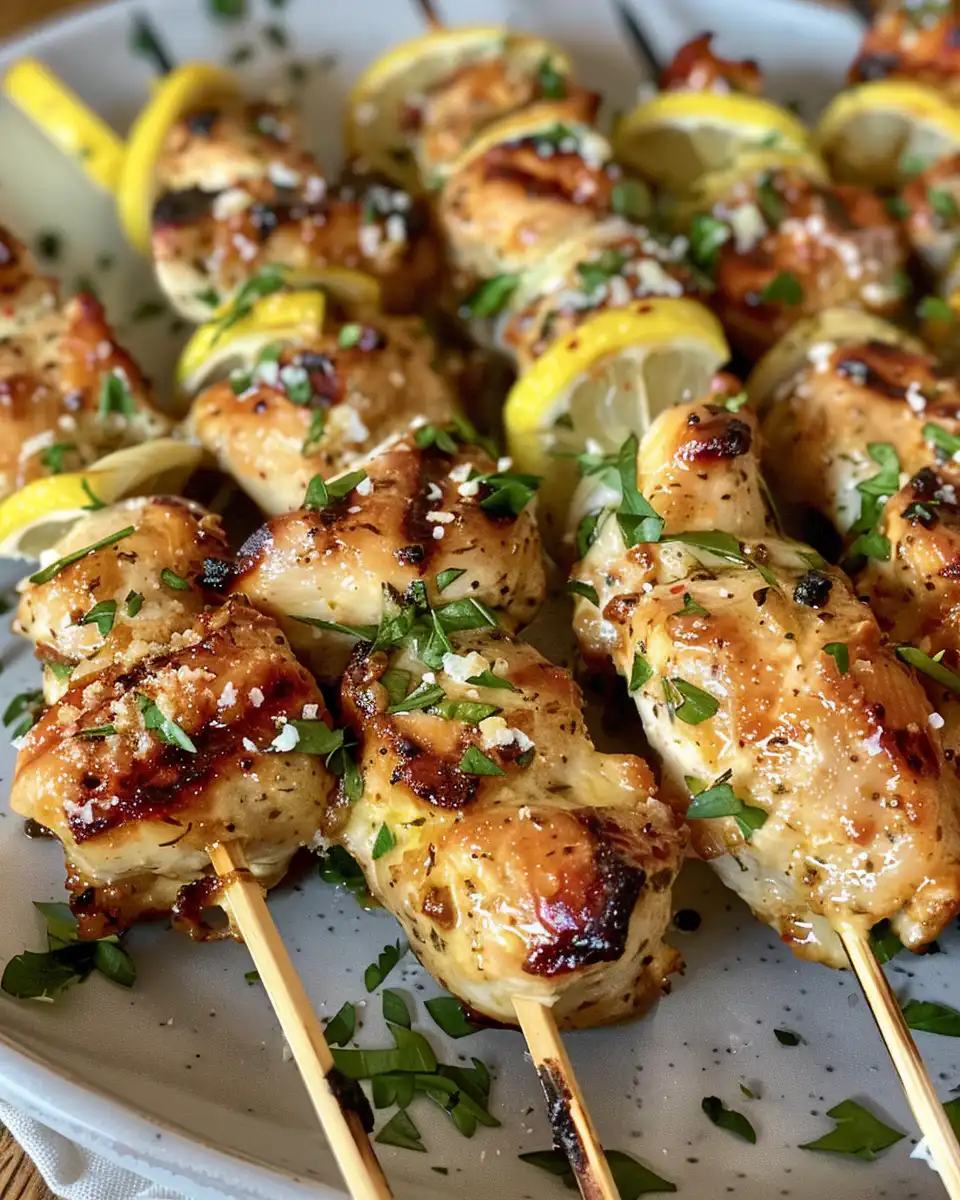 Finished ranch garlic Parmesan chicken skewers served on a plate