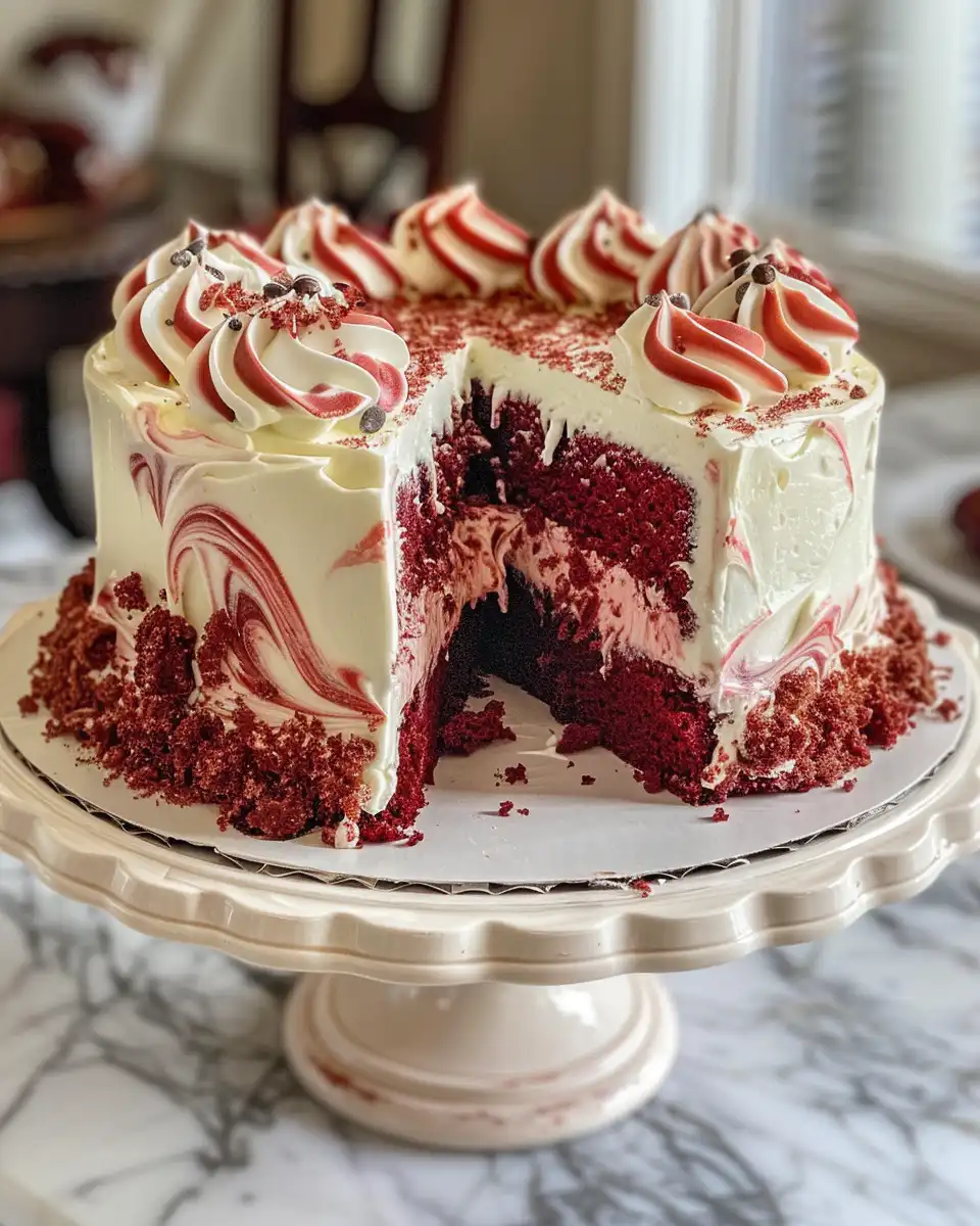 Ingredients for red velvet cheesecake swirl cake including cocoa powder and cream cheese
