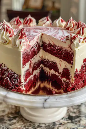 Red Velvet Cheesecake Swirl Cake taken with iphone 15 pro max --iw 2 --ar 4:5 --v 6.0 --raw