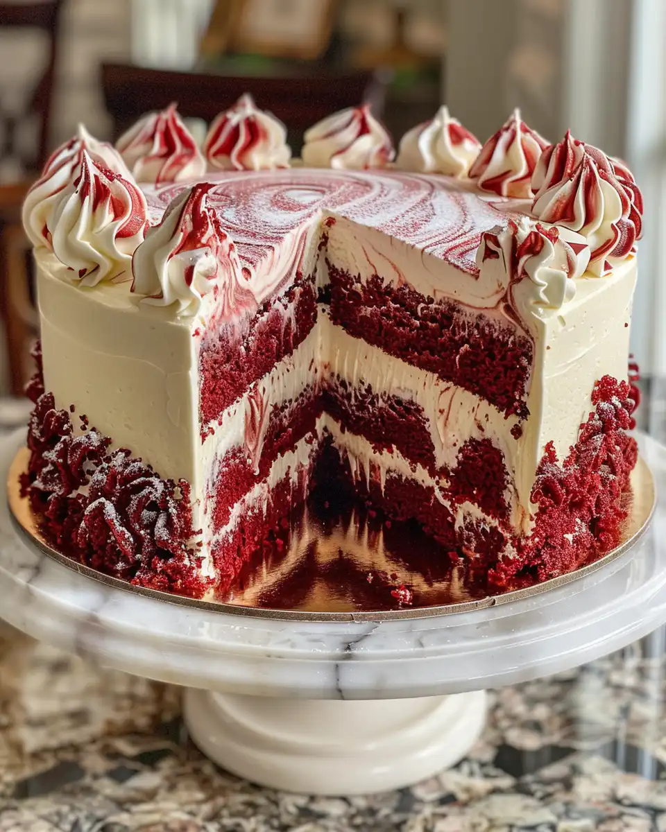 Pressure cooker red velvet cheesecake swirl cake steaming with float valve