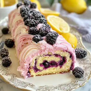 Refreshing Lemon and Blackberry Cake Roll taken with iphone 15 pro max --iw 2 --ar 4:5 --v 6.1 --raw