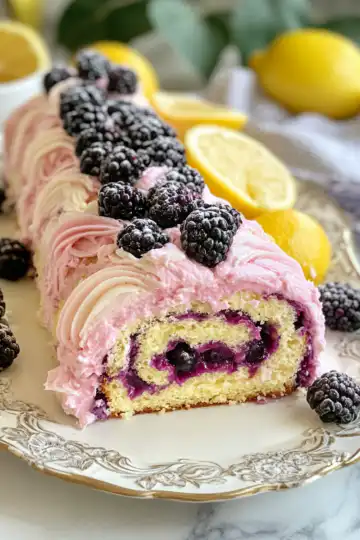 Refreshing Lemon and Blackberry Cake Roll taken with iphone 15 pro max --iw 2 --ar 4:5 --v 6.1 --raw