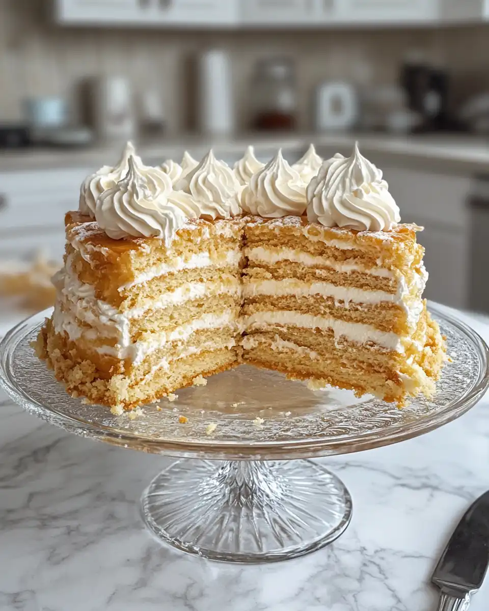 Slice of Napoleon Cake showing creamy custard and flaky layers on a plate