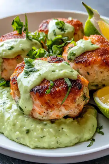 Salmon Balls with Creamy Avocado Sauce taken with iphone 15 pro max --ar 4:5 --v 6.1 --raw