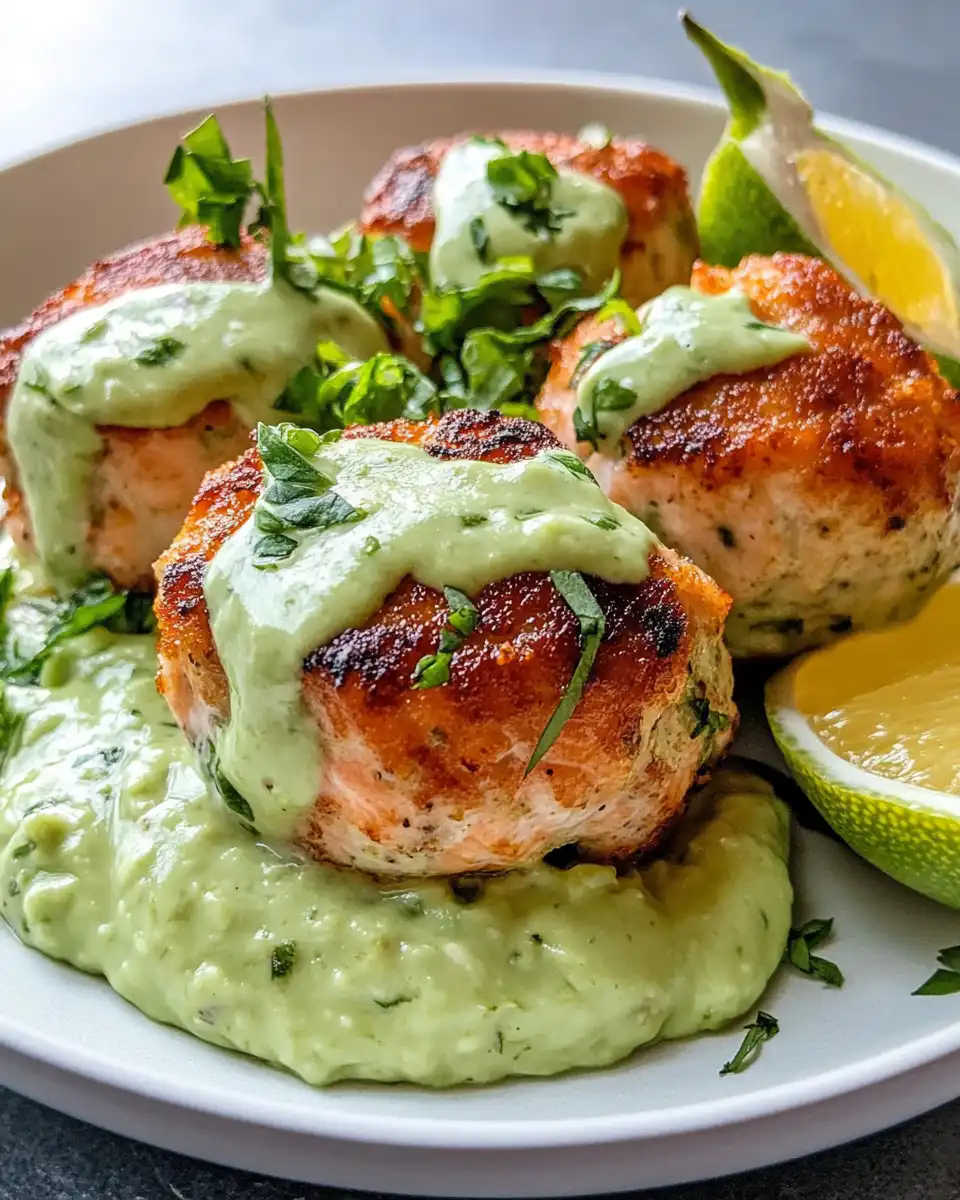 Salmon balls with creamy avocado sauce