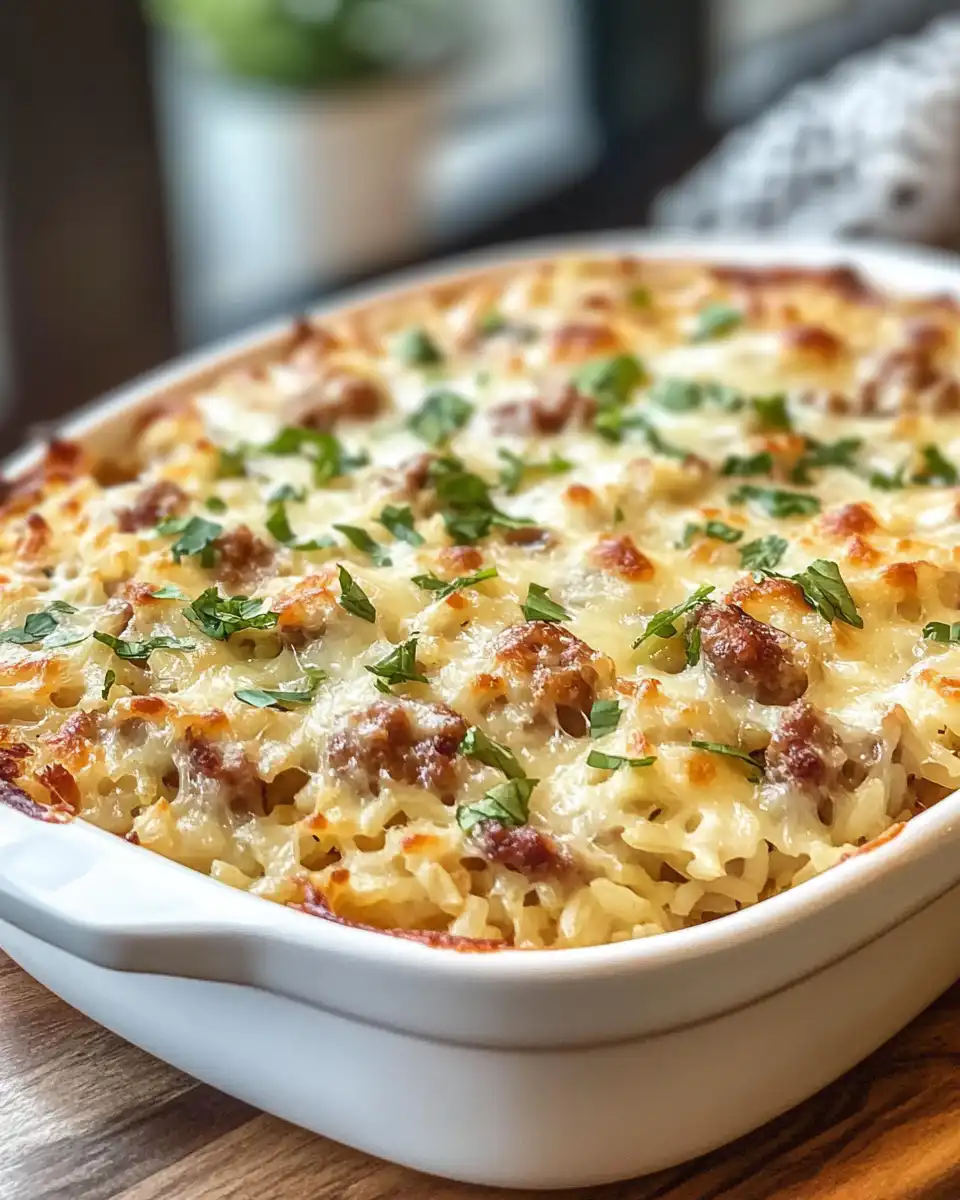 Serving sausage and rice dish
