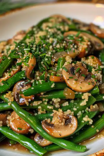 Savory Garlic Butter Green Beans & Mushrooms taken with iphone 15 pro max --iw 2 --ar 4:5 --v 6.0 --raw