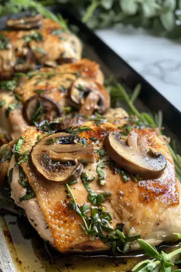 Savory Mushroom Stuffed Chicken Breast taken with iphone 15 pro max --iw 2 --ar 4:5 --v 6.0 --raw