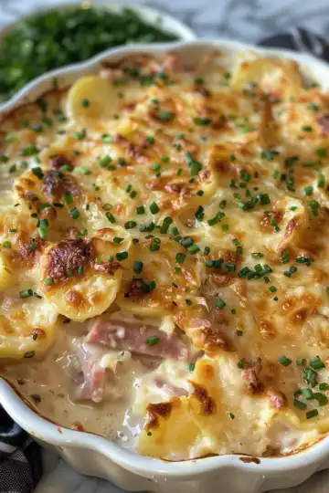 Scalloped Potatoes and Ham taken with iphone 15 pro max --iw 2 --ar 4:5 --v 6.0 --raw