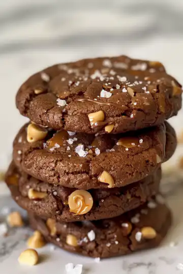 Sea Salt Caramel Cookies With Double Chocolate taken with iphone 15 pro max --iw 2 --ar 4:5 --v 6.0 --raw