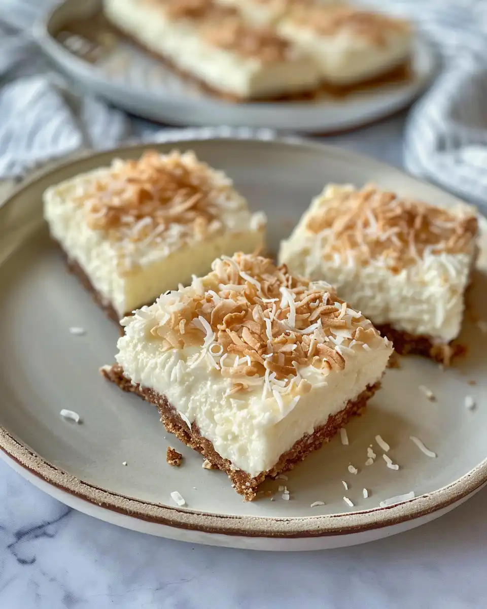 Ingredients for coconut cheesecake bars including shredded coconut and cream cheese