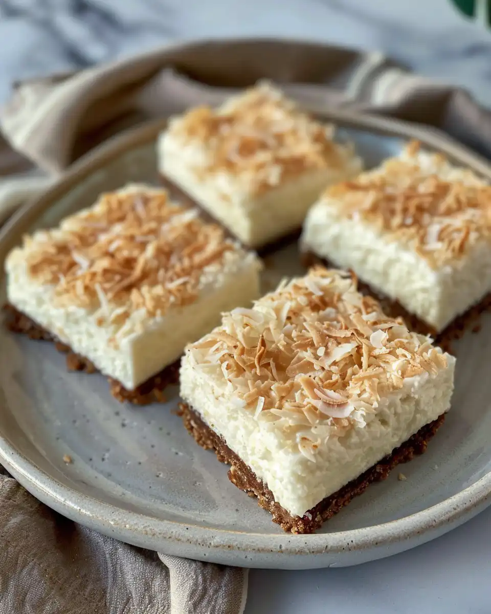 Close-up of pressure cooker coconut cheesecake bars fresh and ready to serve