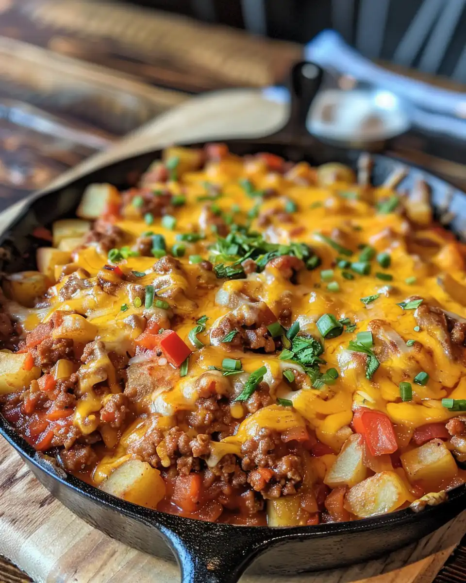 Ingredients for Sloppy Joe potato skillet laid out on table