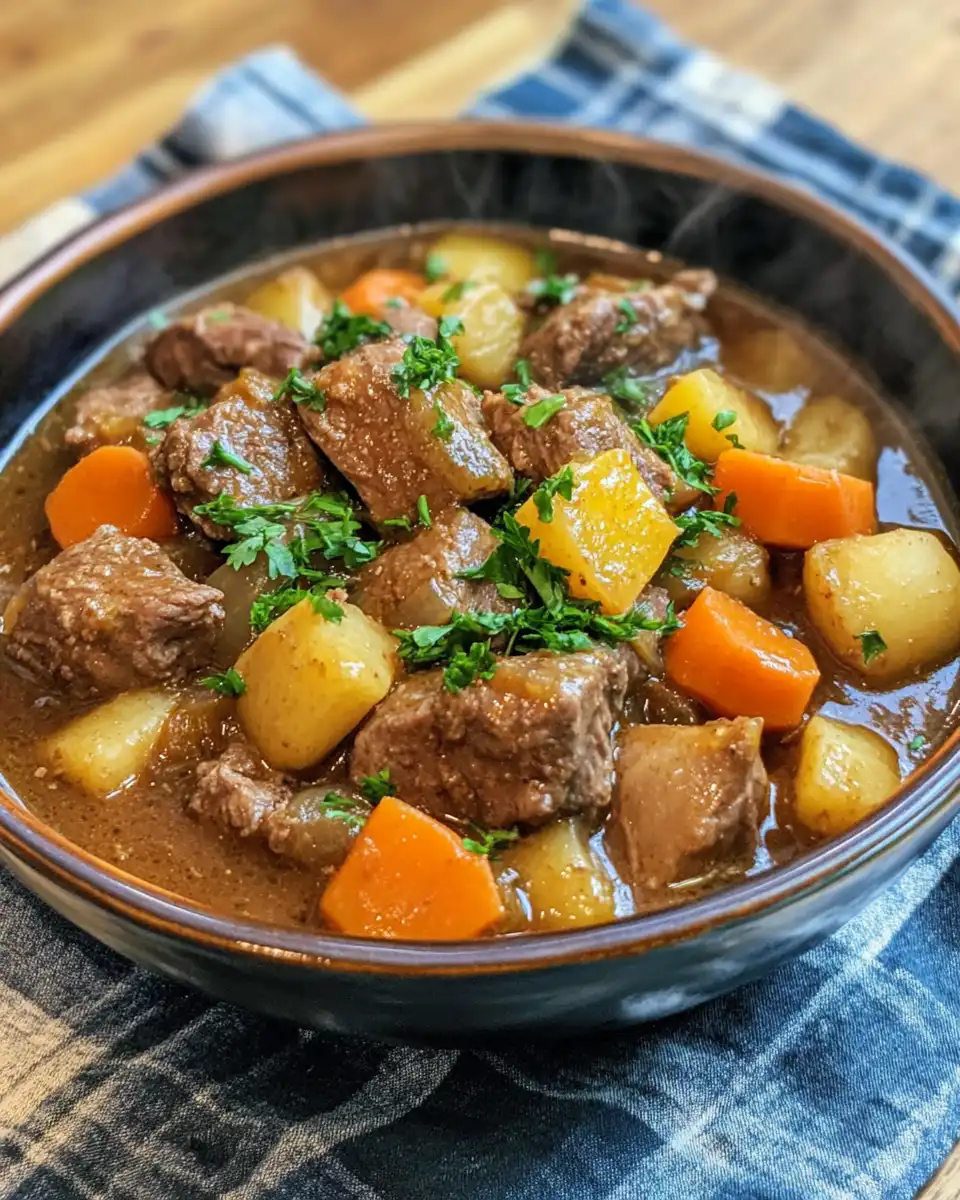 Beef stew in a slow cooker