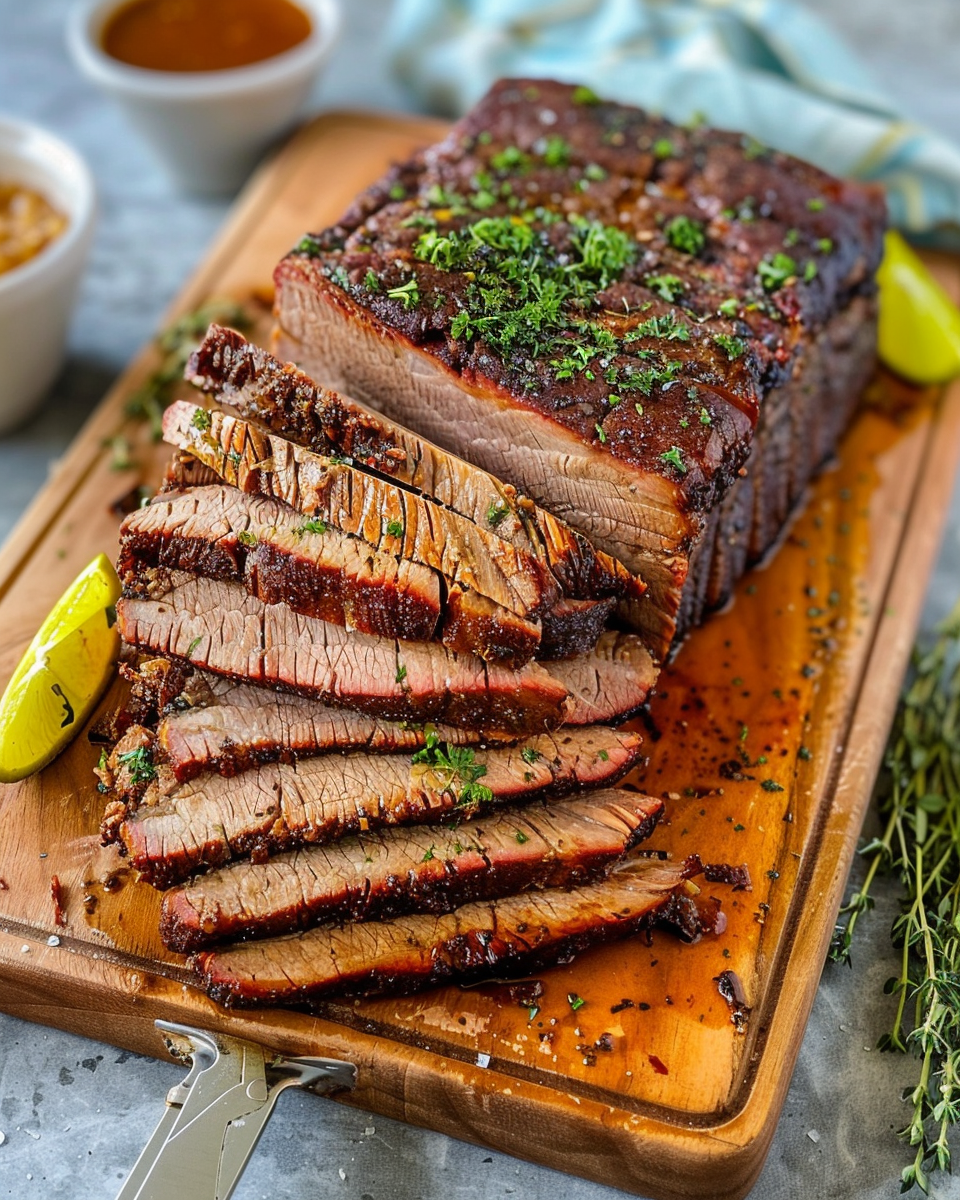 Brisket ingredients laid out on kitchen counter