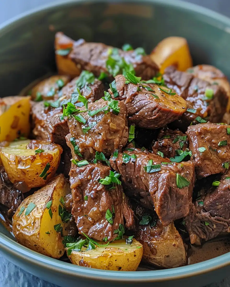 Ingredients for slow cooker garlic butter beef with potatoes