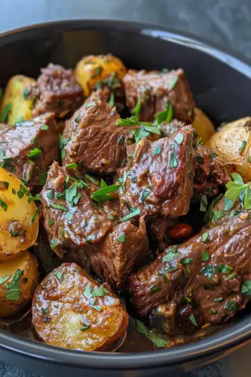 Slow Cooker Garlic Butter Beef with Potatoes taken with iphone 15 pro max --iw 2 --ar 4:5 --v 6.0 --raw