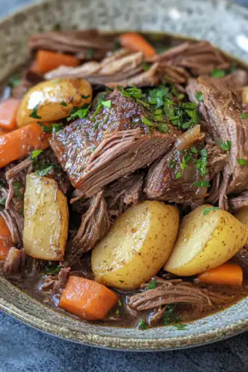 Slow cooker pot roast taken with iphone 15 pro max --iw 2 --ar 4:5 --v 6.1 --raw