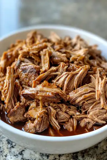 Slow cooker pulled pork taken with iphone 15 pro max --iw 2 --ar 4:5 --v 6.1 --raw