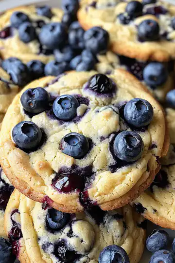 Soft Blueberry Cheesecake Cookies with Cream Cheese & Fresh Berries taken with iphone 15 pro max --iw 2 --ar 4:5 --v 6.0 --raw