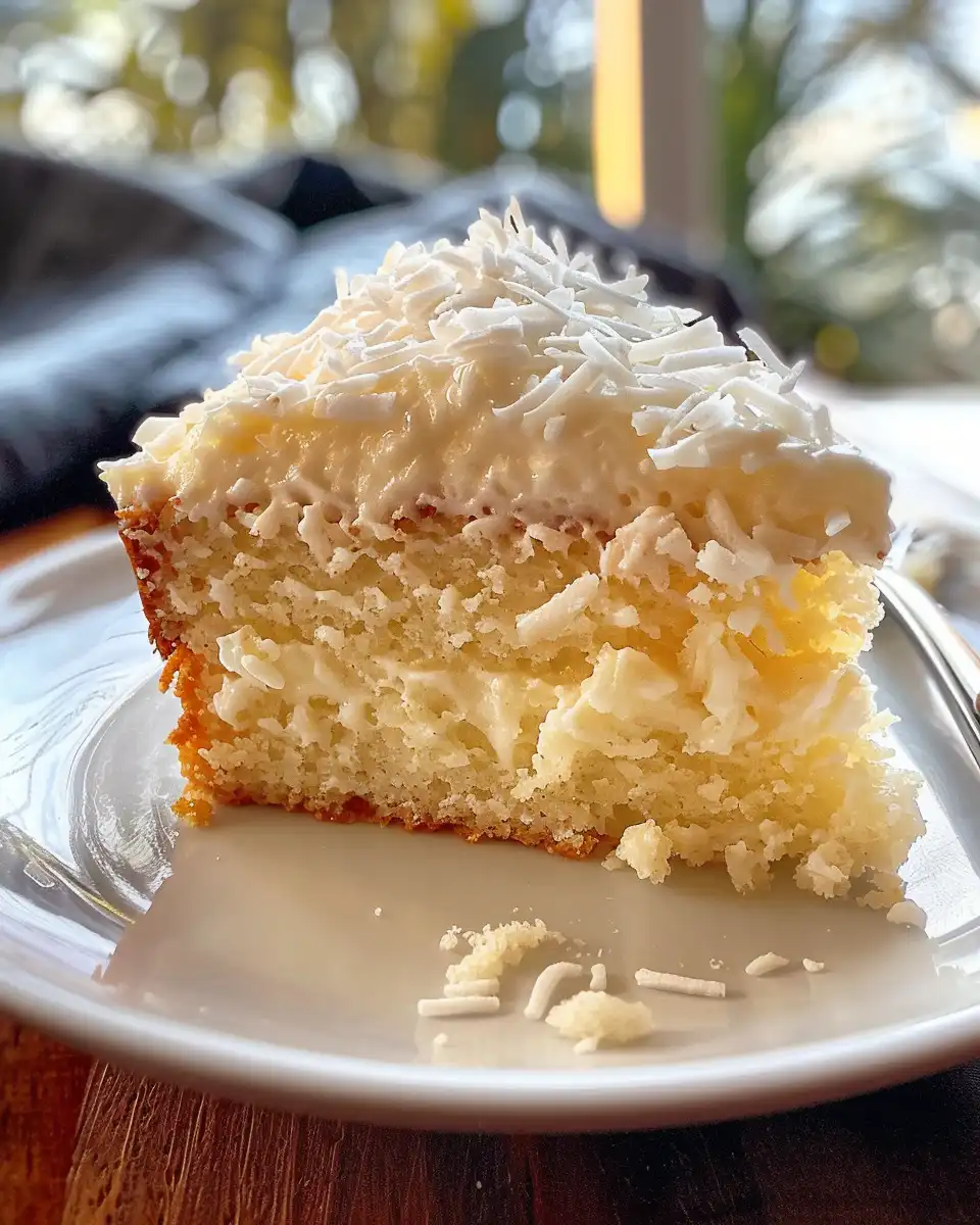 Fresh ingredients for coconut cake including coconut milk and shredded coconut