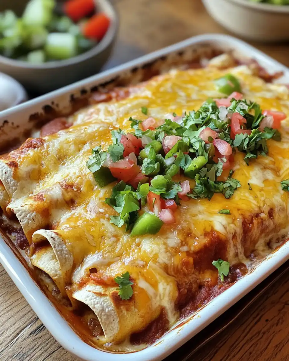 Close-up of bubbling enchiladas in a pot with steam rising