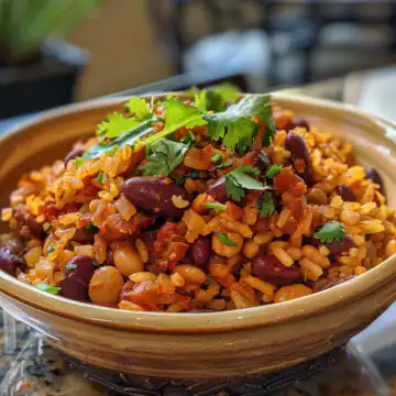SPANISH RICE AND BEANS taken with iphone 15 pro max --iw 2 --ar 4:5 --v 6.0 --raw