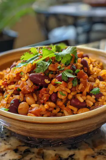 SPANISH RICE AND BEANS taken with iphone 15 pro max --iw 2 --ar 4:5 --v 6.0 --raw